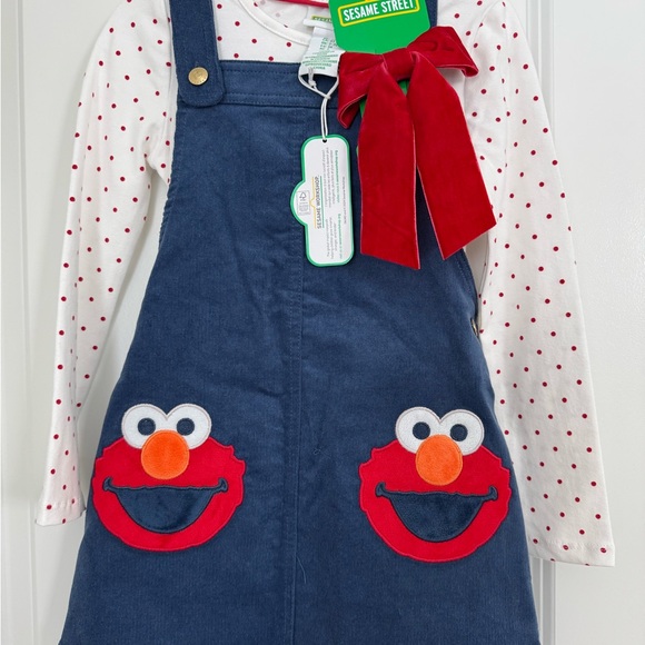 Sesame Street Blue Denim Outfit with Red Polka Dots - Picture 1 of 4